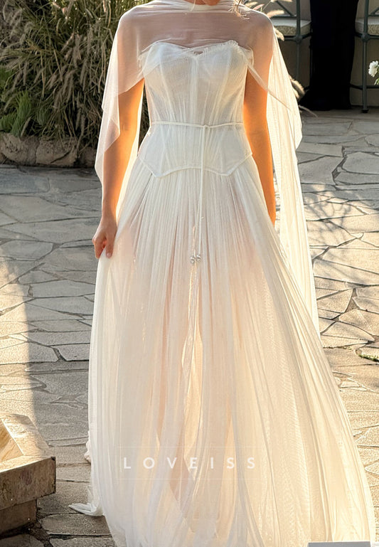 Sweetheart Strapless Pleated Summer A-Line Wedding Dress