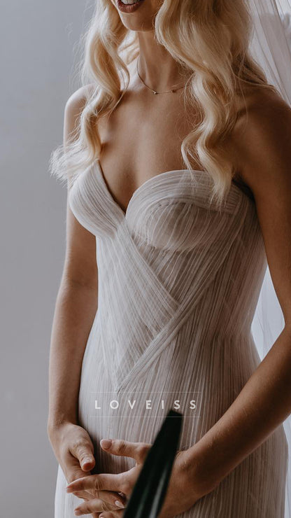 Sweetheart Strapless Pleated Tulle Mermaid Wedding Dress