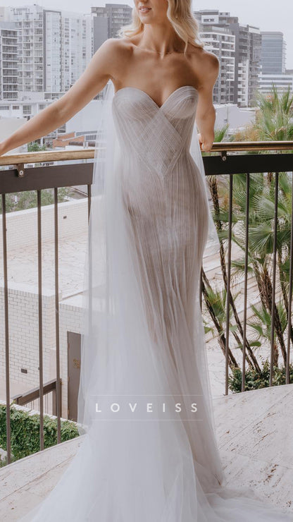 Sweetheart Strapless Pleated Tulle Mermaid Wedding Dress