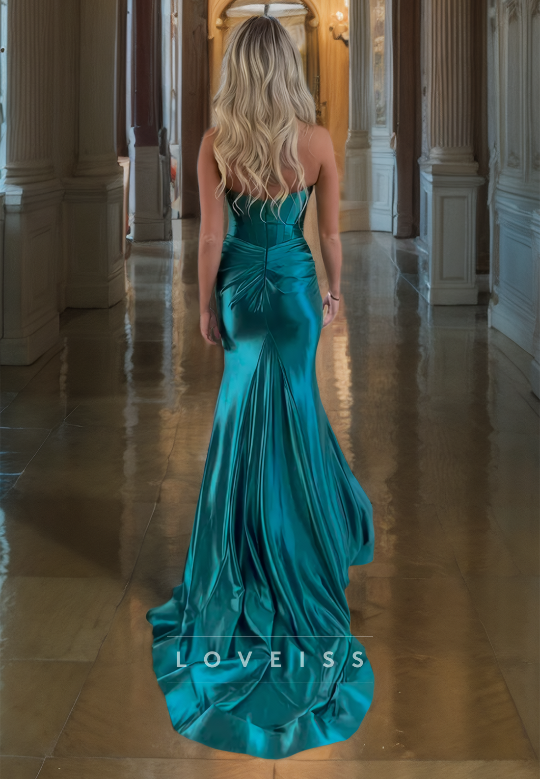 Sweetheart Strapless Ruched High Slit Mermaid Prom Dress