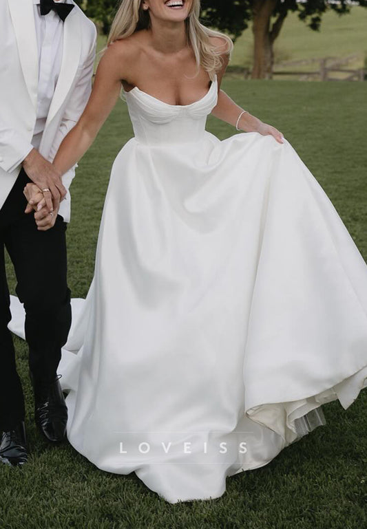 Sweetheart Strapless Satin Pleated Classic Wedding Dress