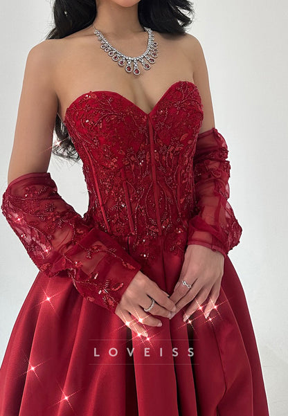 Sweetheart Strapless Sequins Appliques A-Line Prom Dress