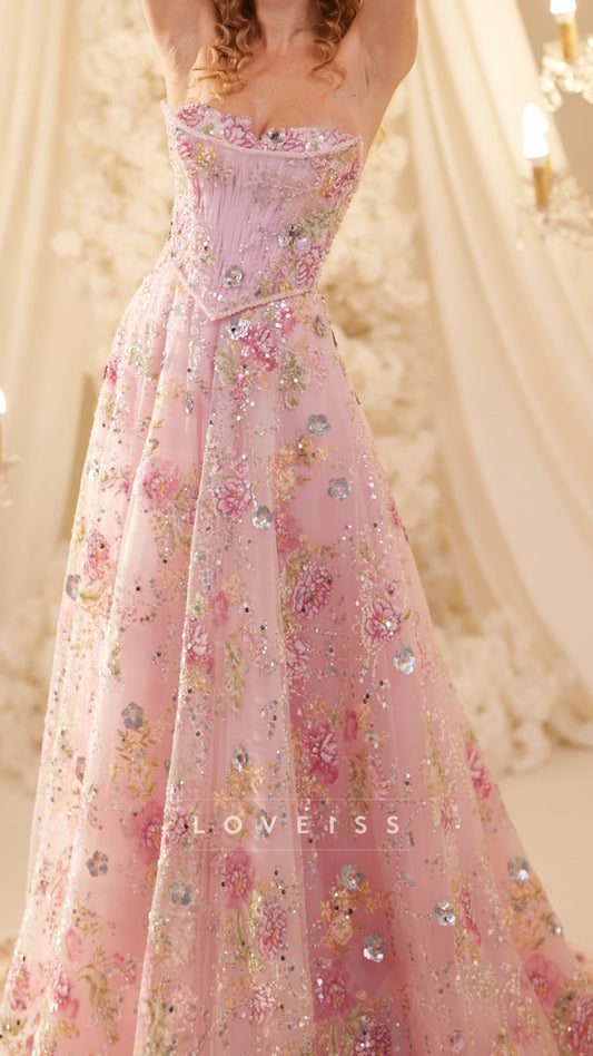 Sweetheart Strapless Sequins Appliques A-Line Prom Dress