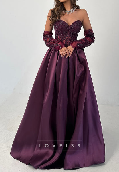 Sweetheart Strapless Sequins Appliques A-Line Prom Dress