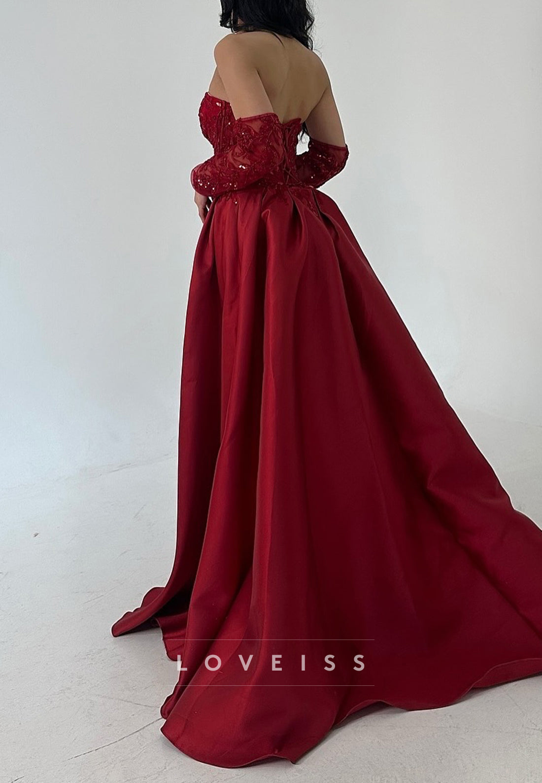 Sweetheart Strapless Sequins Appliques A-Line Prom Dress