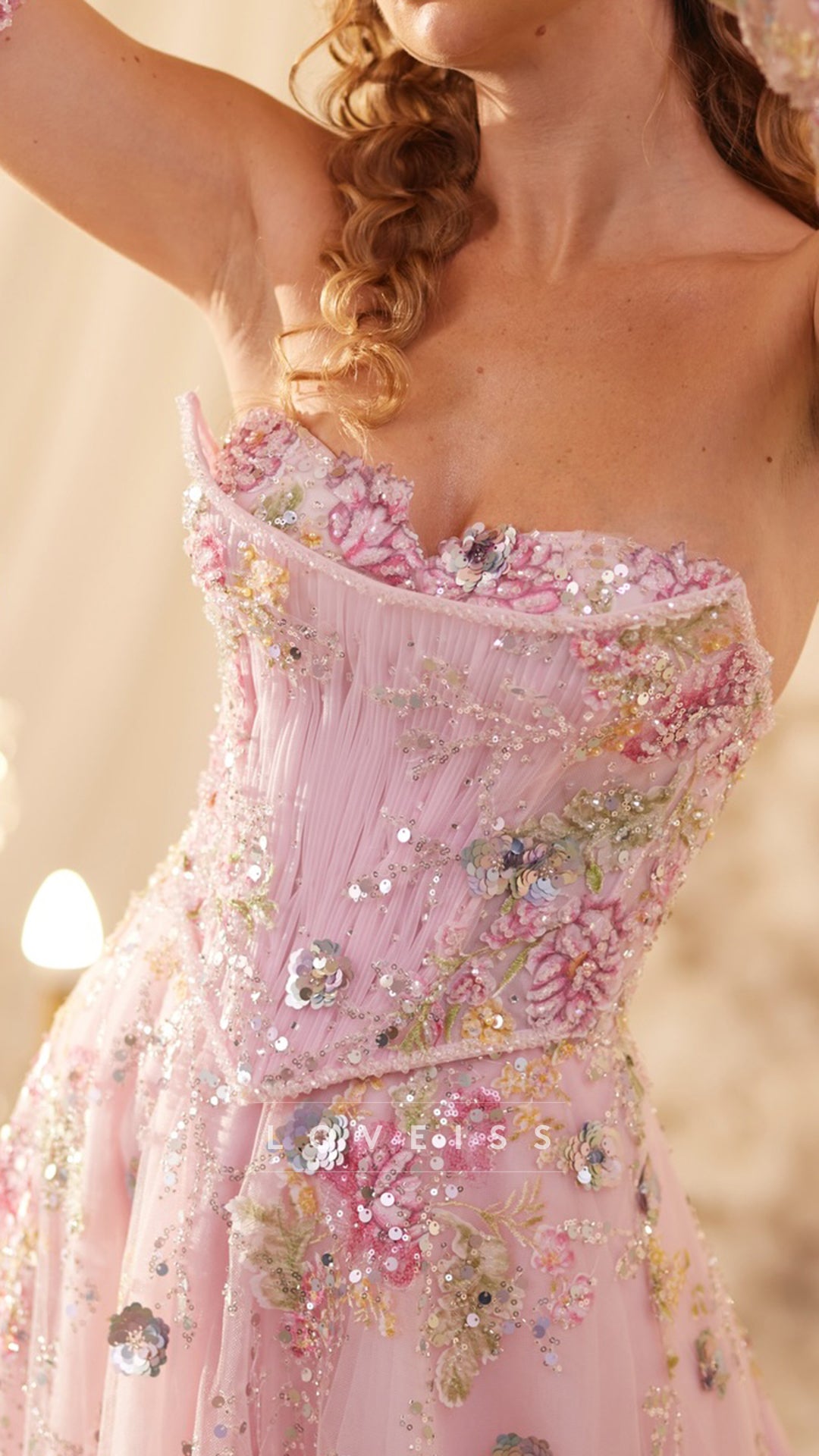 Sweetheart Strapless Sequins Appliques A-Line Prom Dress