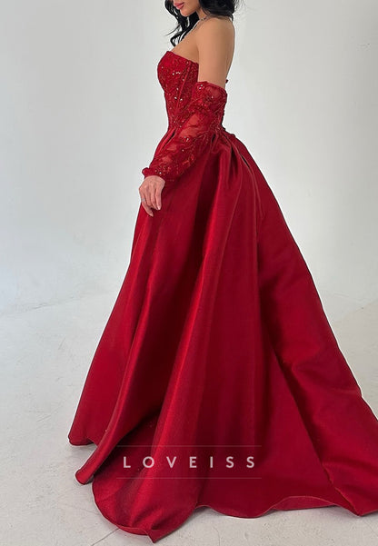 Sweetheart Strapless Sequins Appliques A-Line Prom Dress