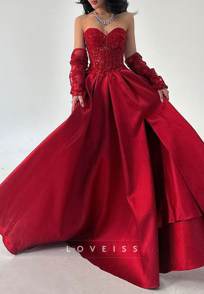 Sweetheart Strapless Sequins Appliques A-Line Prom Dress