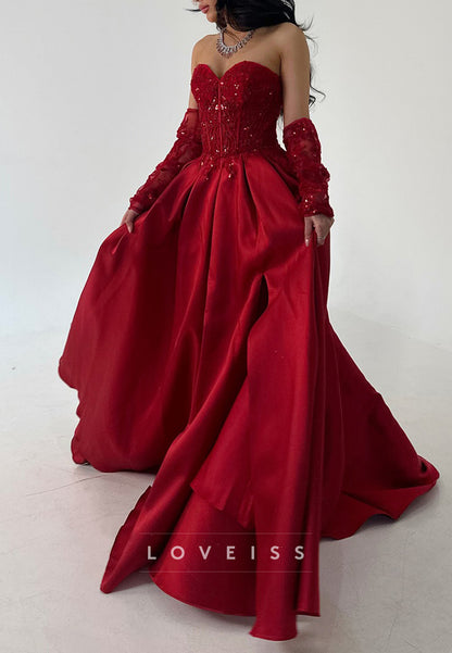 Sweetheart Strapless Sequins Appliques A-Line Prom Dress