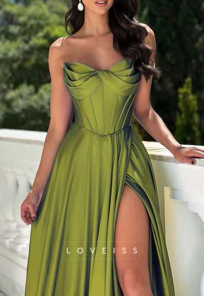 Sweetheart Strapless Side Slit Satin A-Line Prom Dress