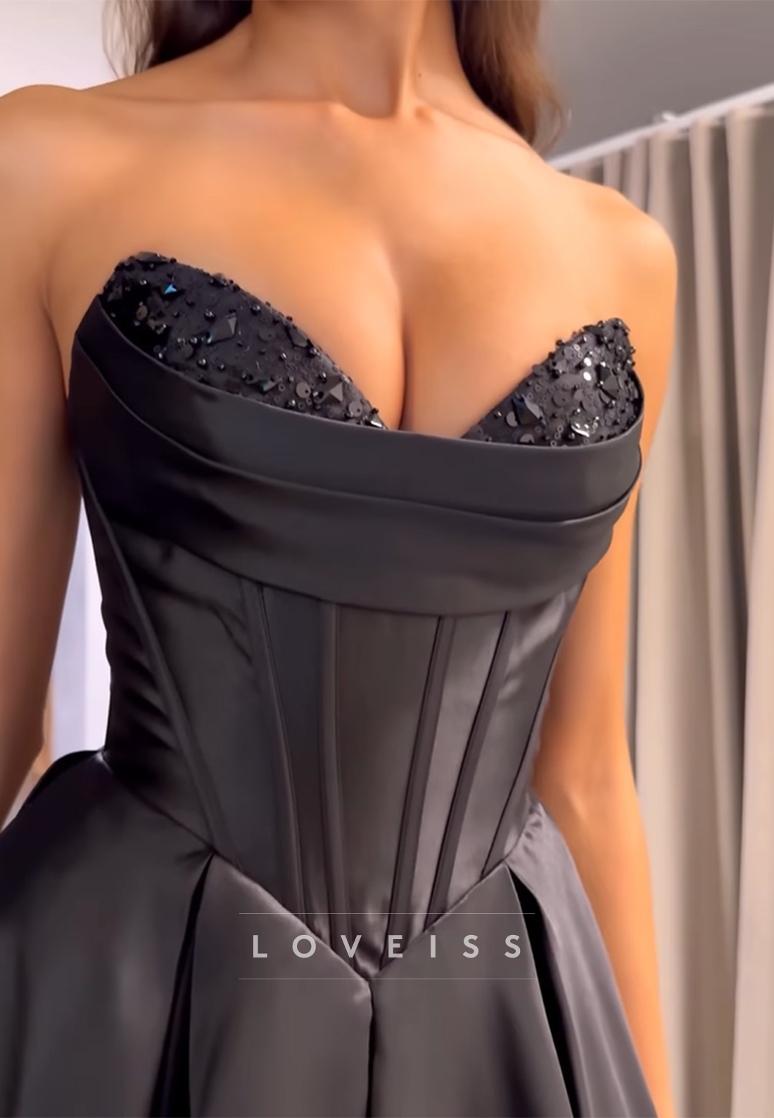 Sweetheart Strapless Side Slit Satin A-Line Prom Dress