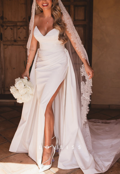 Sweetheart Strapless Side Slit Sheath Simple Wedding Dress
