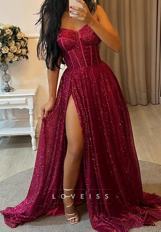 Sweetheart Strapless Sparkly A-Line Prom Dress