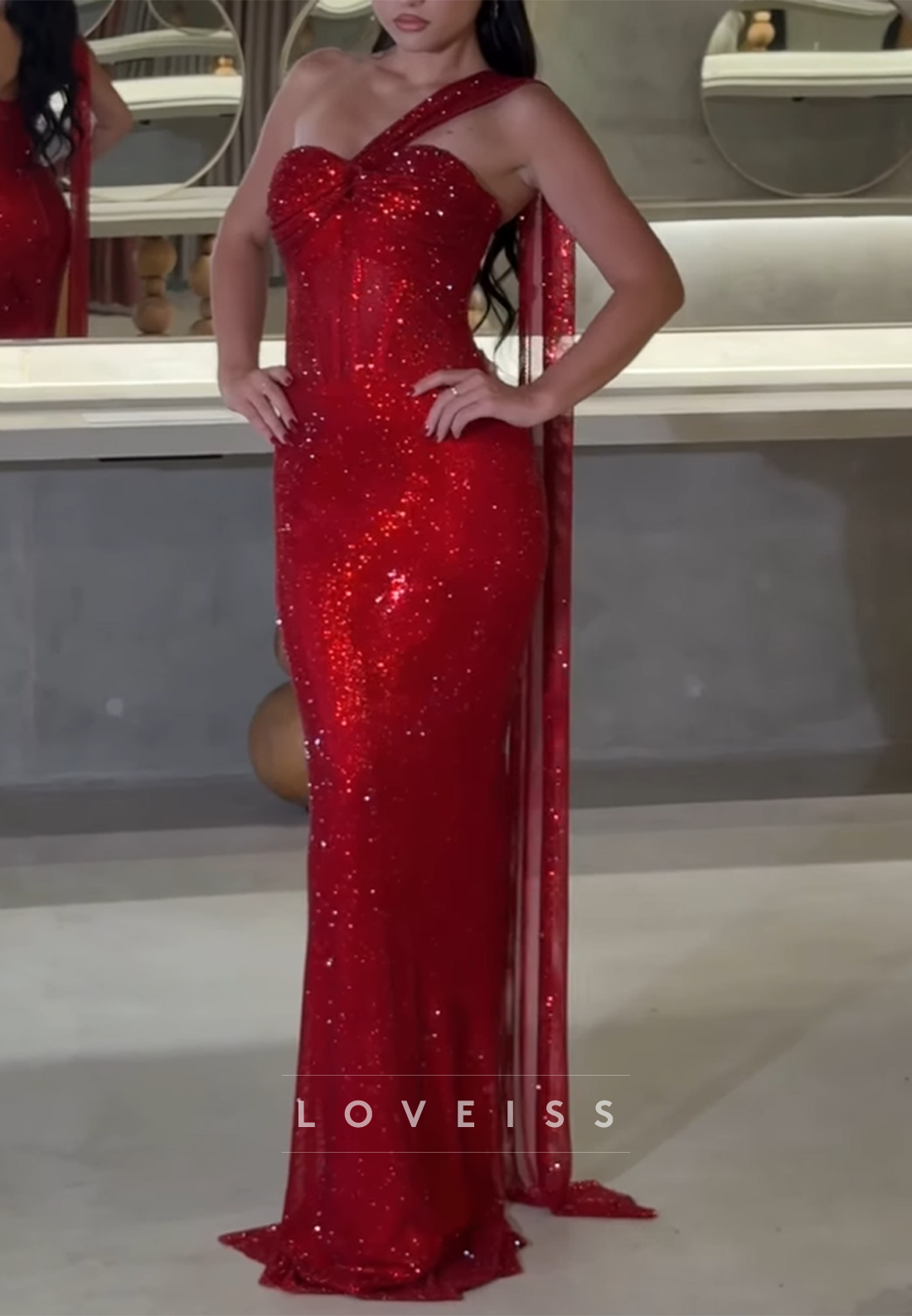 Sweetheart Strapless Sparkly Mermaid Red Prom Dress