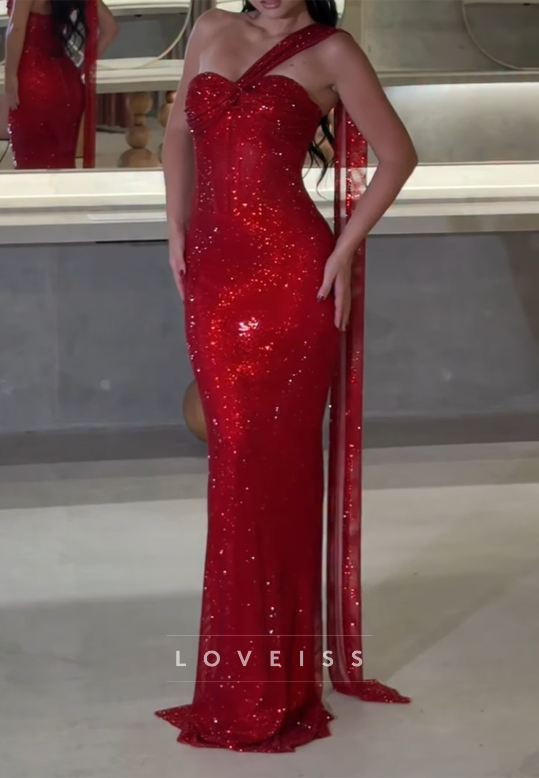 Sweetheart Strapless Sparkly Mermaid Red Prom Dress