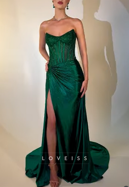 Sweetheart Strapless Sparkly Sheath Prom Dress