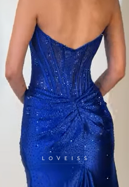 Sweetheart Strapless Sparkly Sheath Prom Dress
