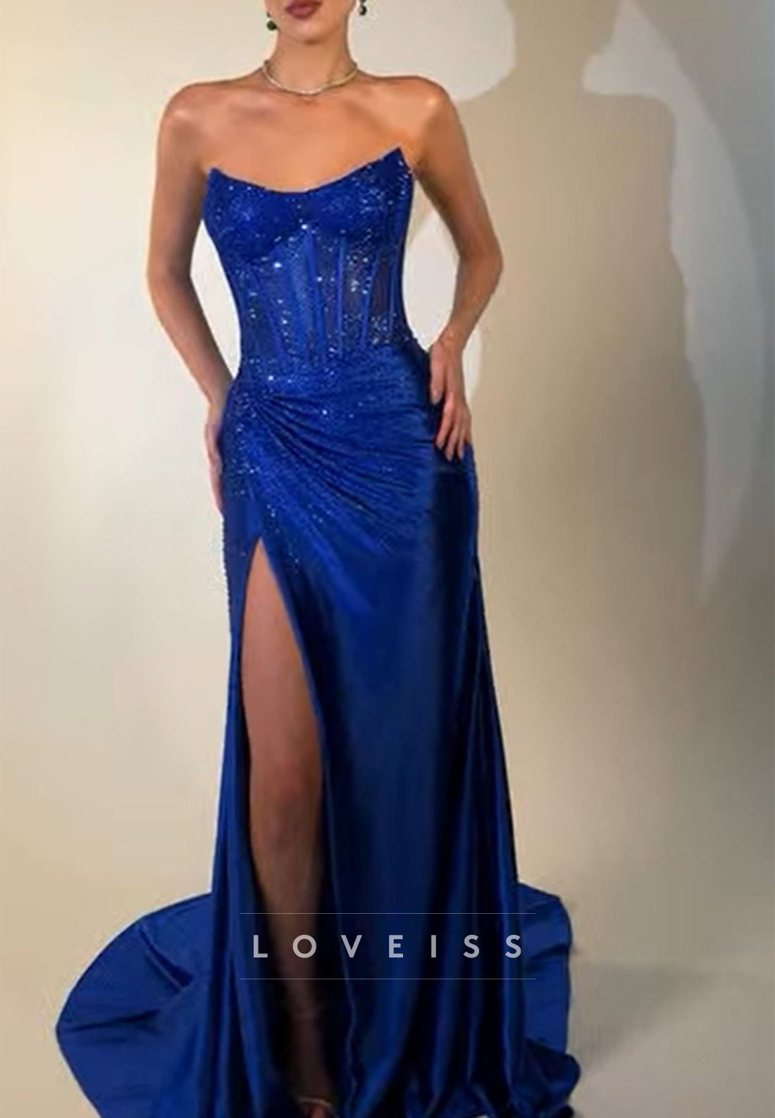 Sweetheart Strapless Sparkly Sheath Prom Dress