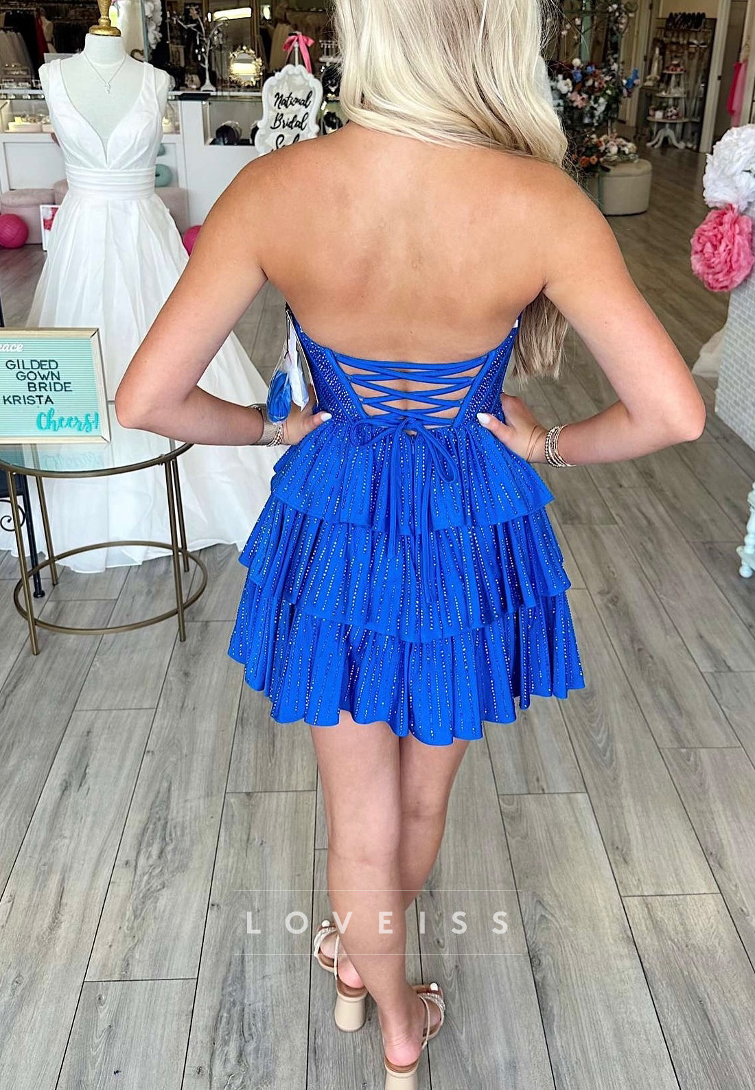 Sweetheart Strapless Sparkly Tiered A-Line Party Homecoming Dress