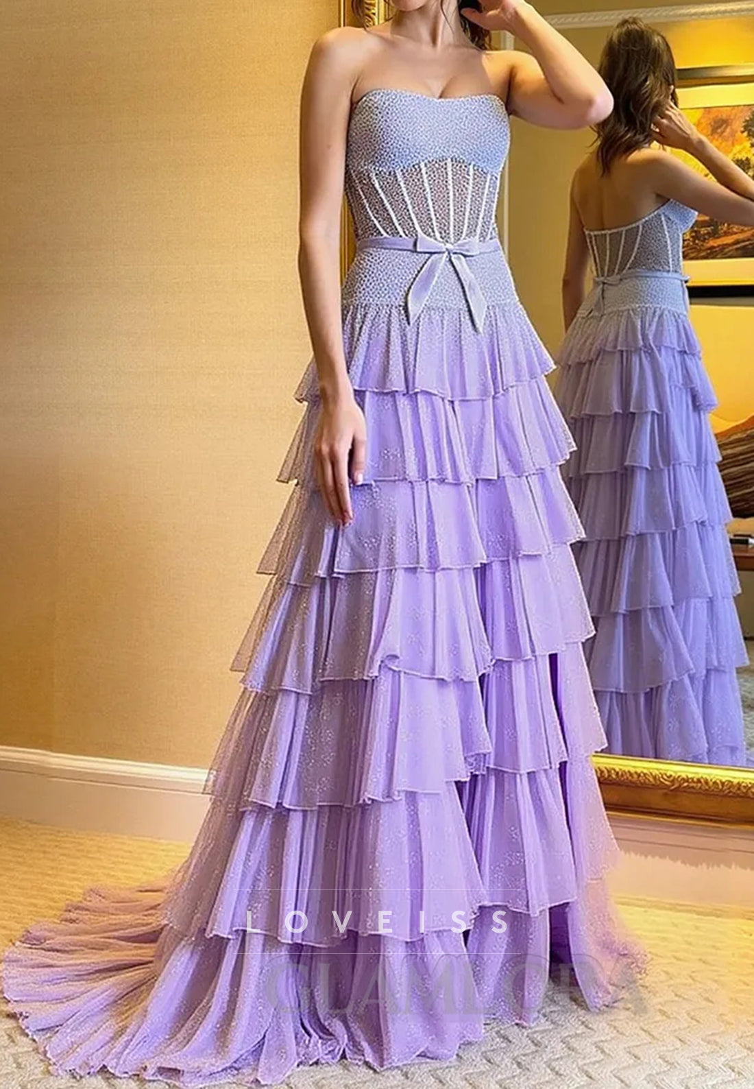 Sweetheart Strapless Tiered Chiffon A-Line Prom Dress