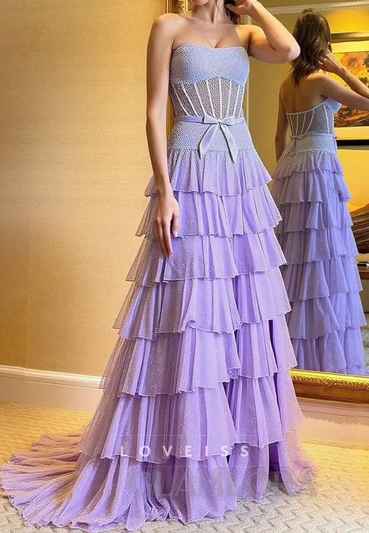 Sweetheart Strapless Tiered Chiffon A-Line Prom Dress