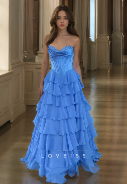 Sweetheart Strapless Tiered Pleated A-Line Prom Dress