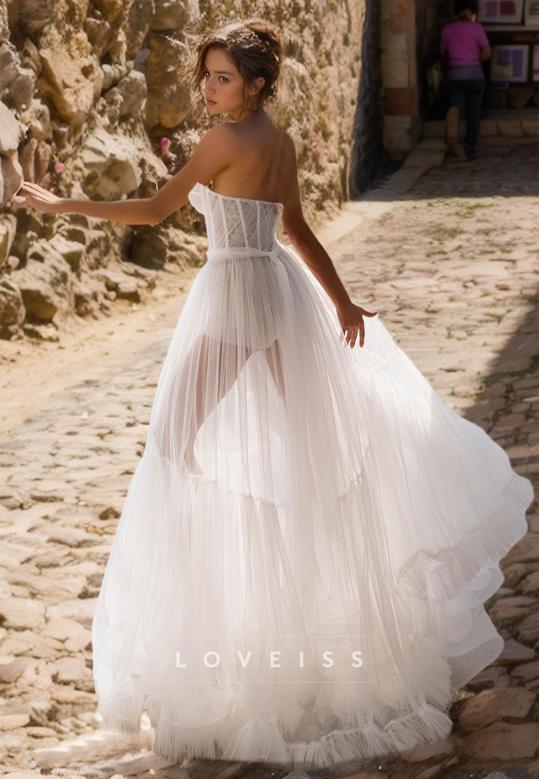 Sweetheart Strapless Tull Sheer A-Line Beach Wedding Dress