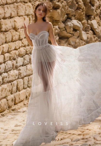 Sweetheart Strapless Tull Sheer A-Line Beach Wedding Dress