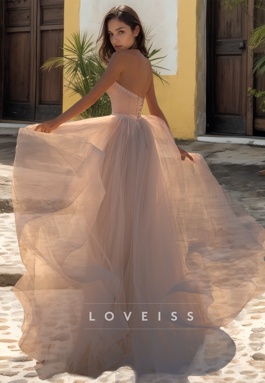 Sweetheart Strapless Tulle A-Line Boho Wedding Dress