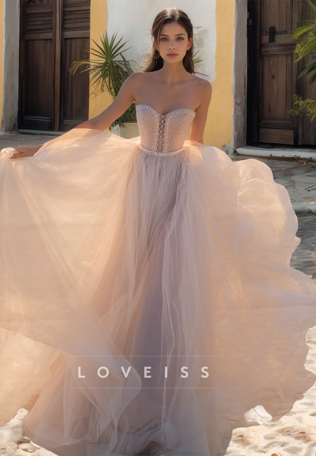 Sweetheart Strapless Tulle A-Line Boho Wedding Dress