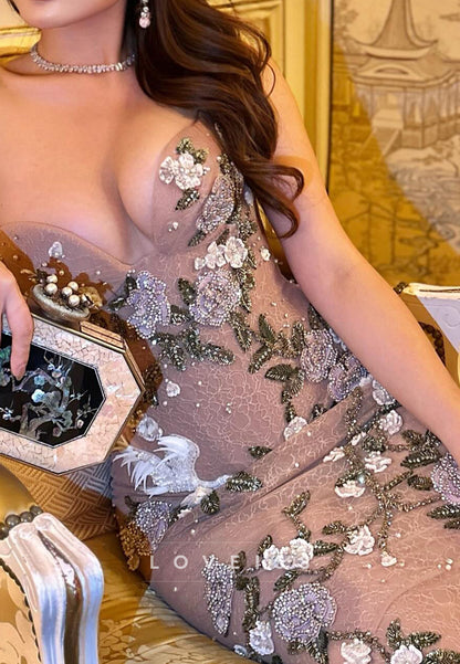 Sweetheart Straplesss Sequins Appliques Mermaid Evening Dress
