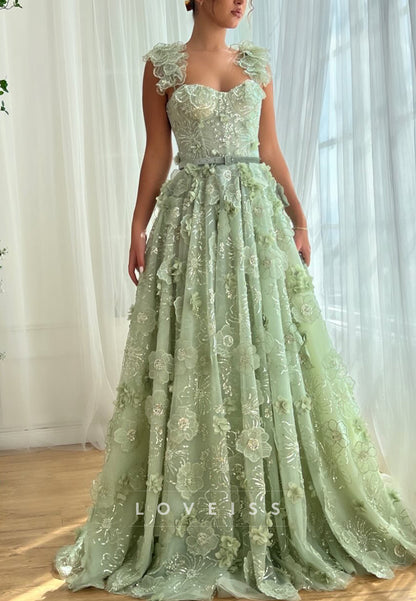 Sweetheart Straps Appliques A-Line Prom Dress