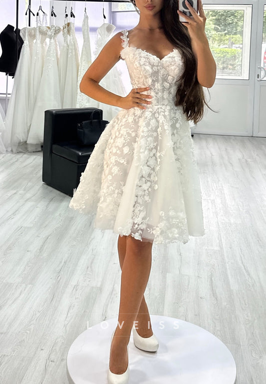 Sweetheart Straps Appliques A-Line Short Wedding Dress