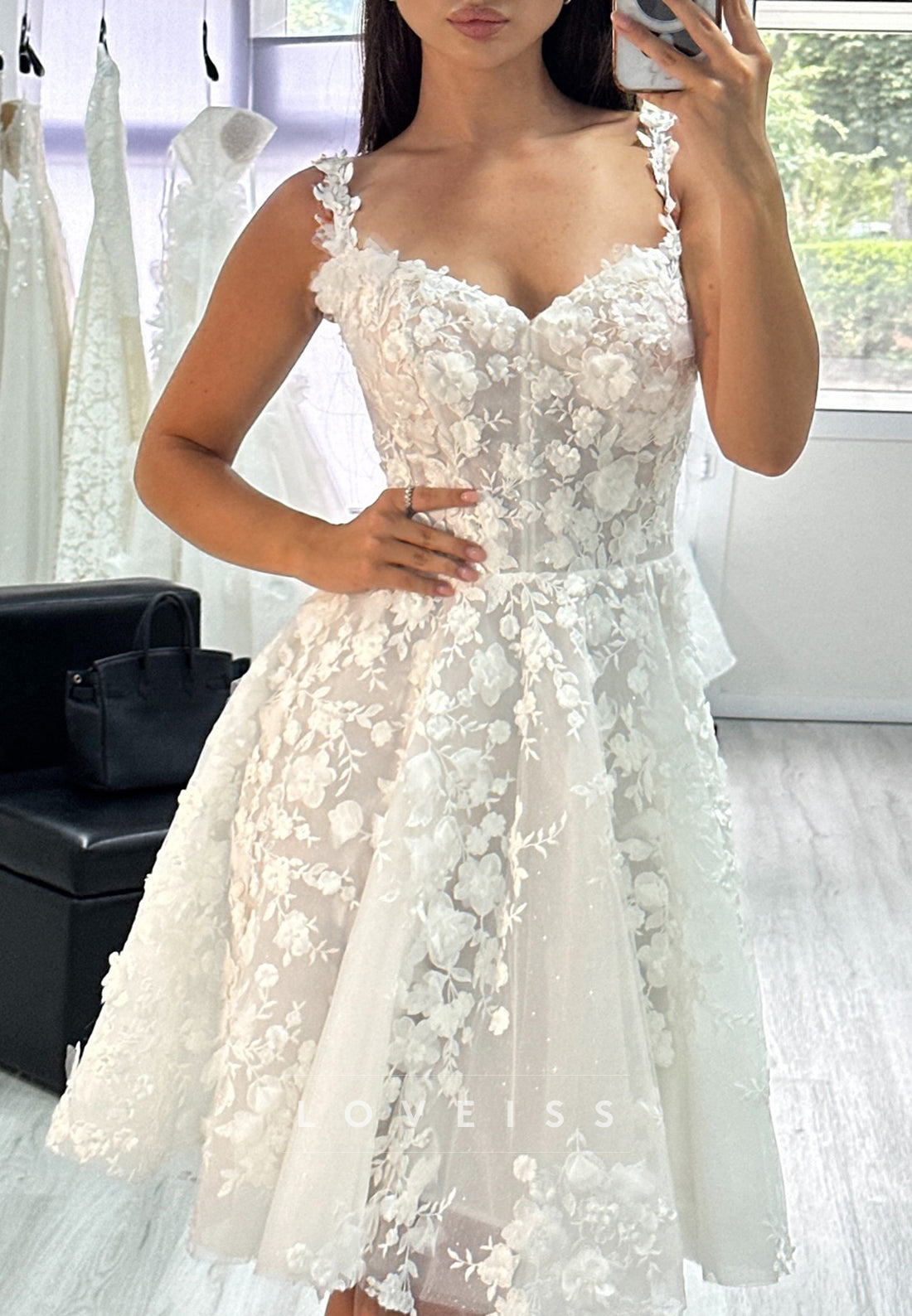 Sweetheart Straps Appliques A-Line Short Wedding Dress