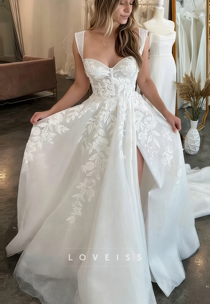 Sweetheart Straps Appliques A-Line Wedding Dress