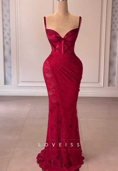 Sweetheart Straps Appliques Mermaid Lace Prom Dress