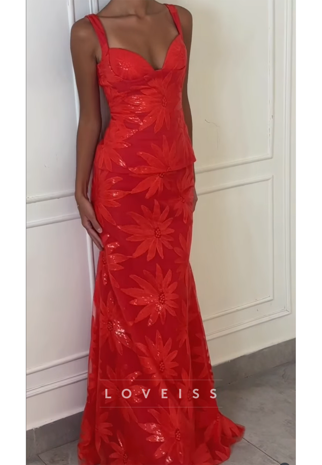 Sweetheart Straps Appliques Mermaid Prom Dress