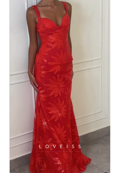 Sweetheart Straps Appliques Mermaid Prom Dress