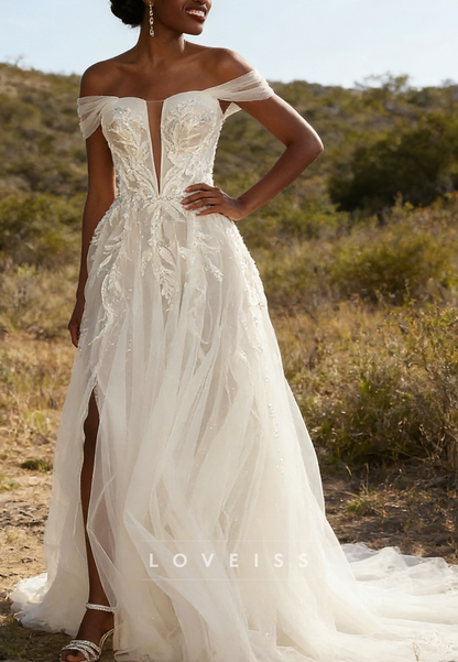 Sweetheart Straps Appliques Tulle A-Line Wedding Dress