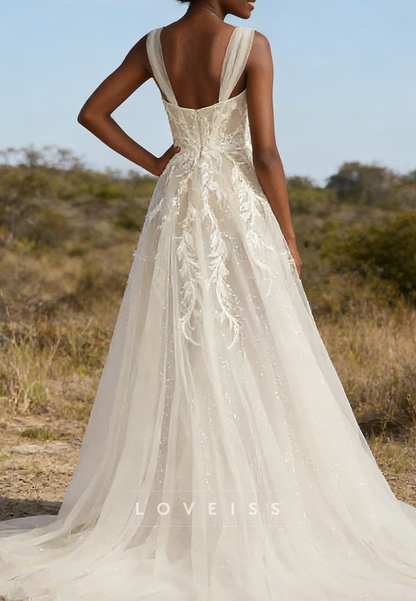 Sweetheart Straps Appliques Tulle A-Line Wedding Dress