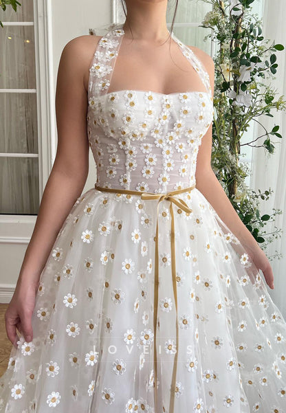 Sweetheart Straps Appliques Tulle Prom Dress A-Line Party Dress