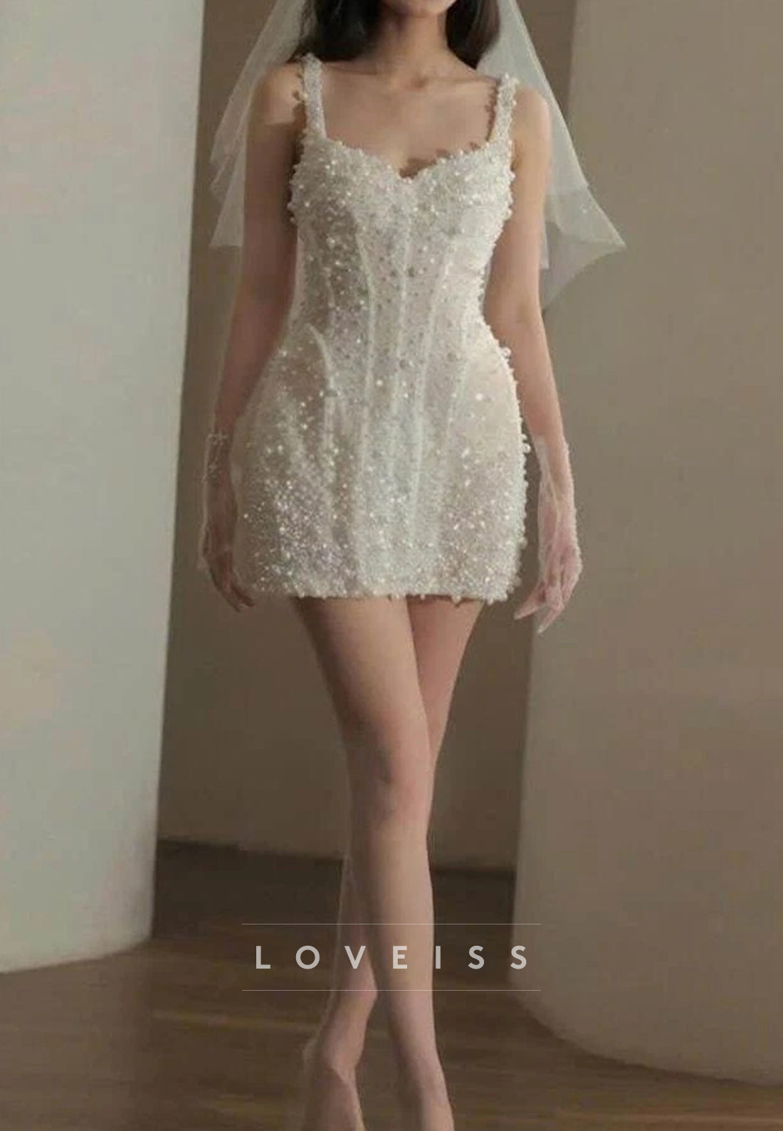 Sweetheart Straps Beaded A-Line Short Wedding Dress