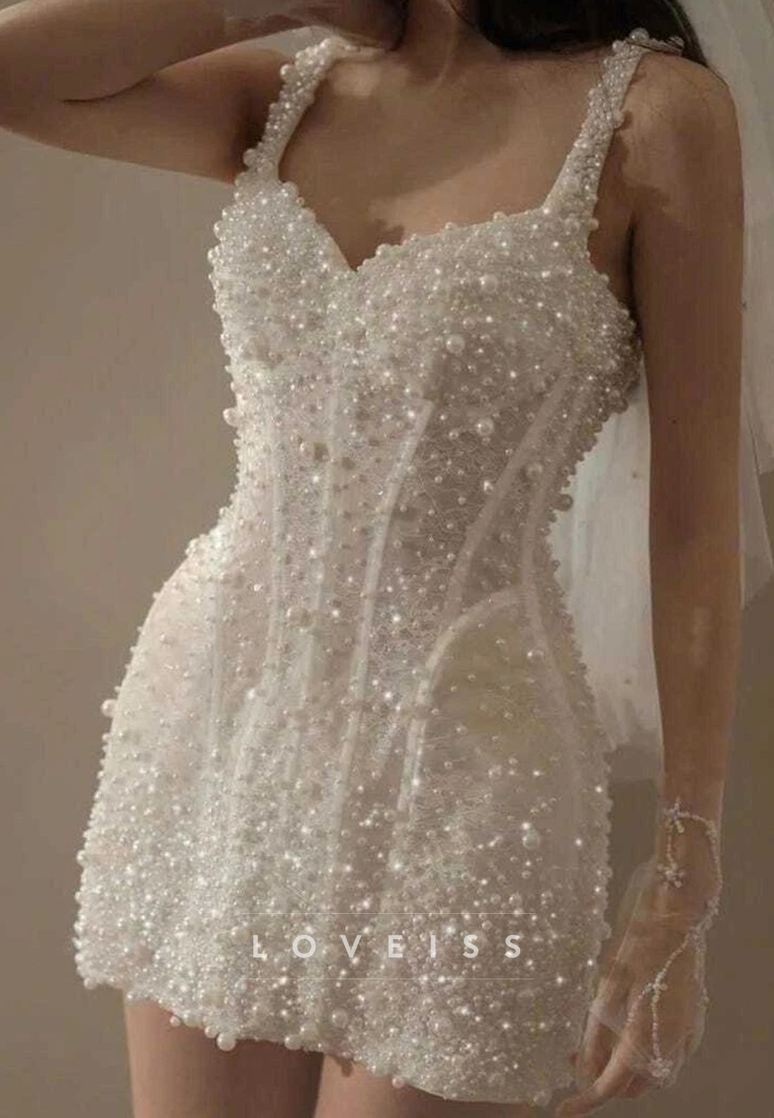 Sweetheart Straps Beaded A-Line Short Wedding Dress