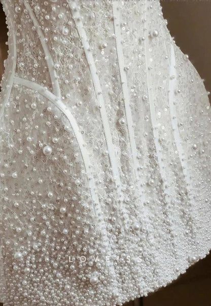 Sweetheart Straps Beaded A-Line Short Wedding Dress