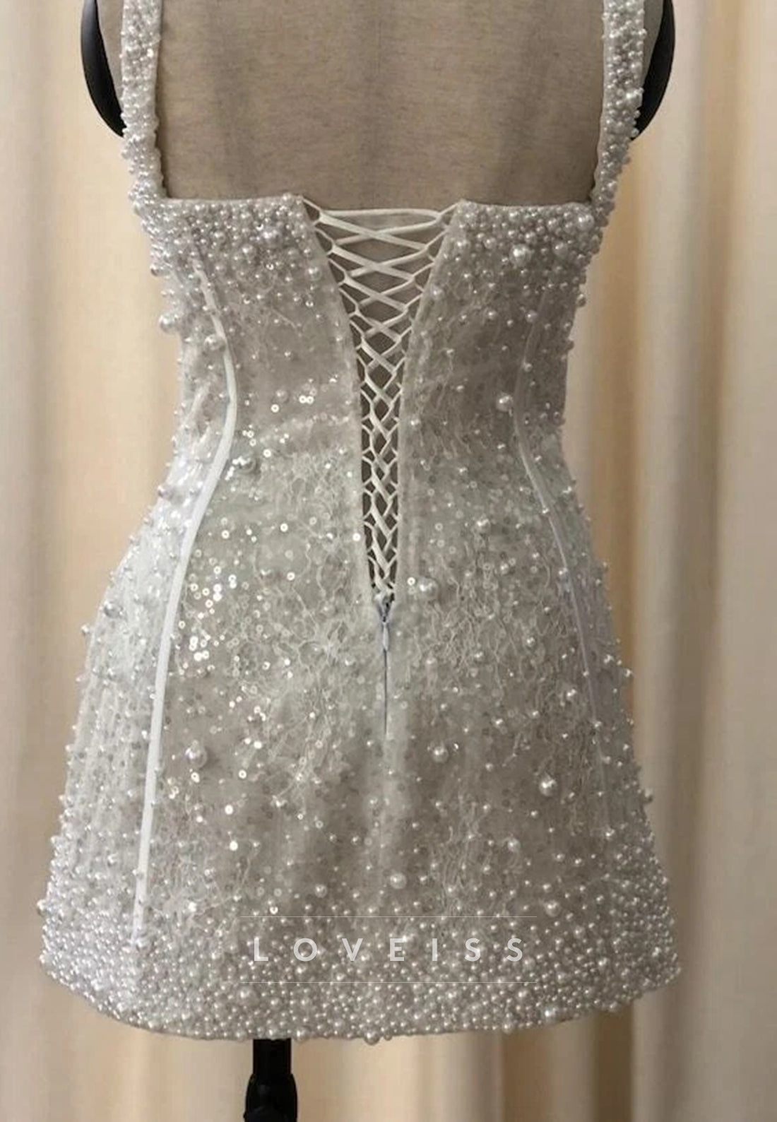 Sweetheart Straps Beaded A-Line Short Wedding Dress