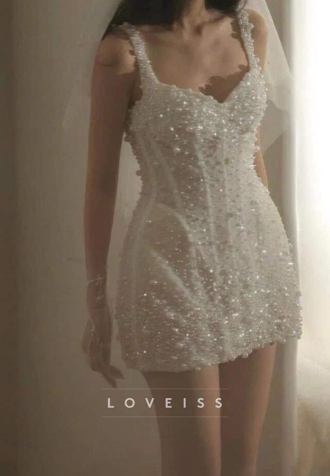 Sweetheart Straps Beaded A-Line Short Wedding Dress