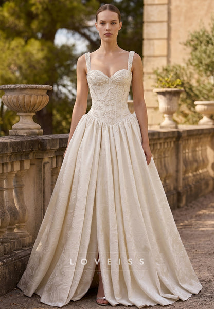 Sweetheart Straps Beaded A-Line Wedding Dress
