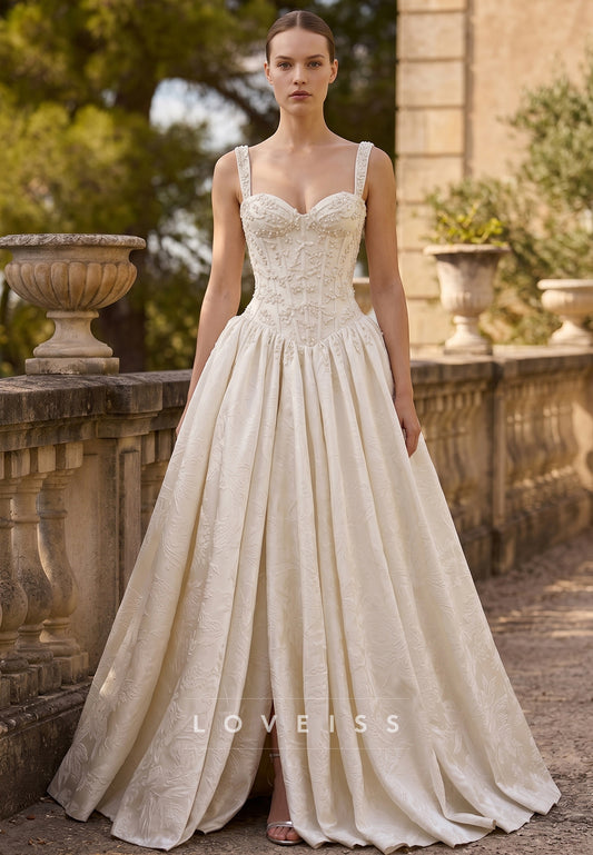 Sweetheart Straps Beaded A-Line Wedding Dress
