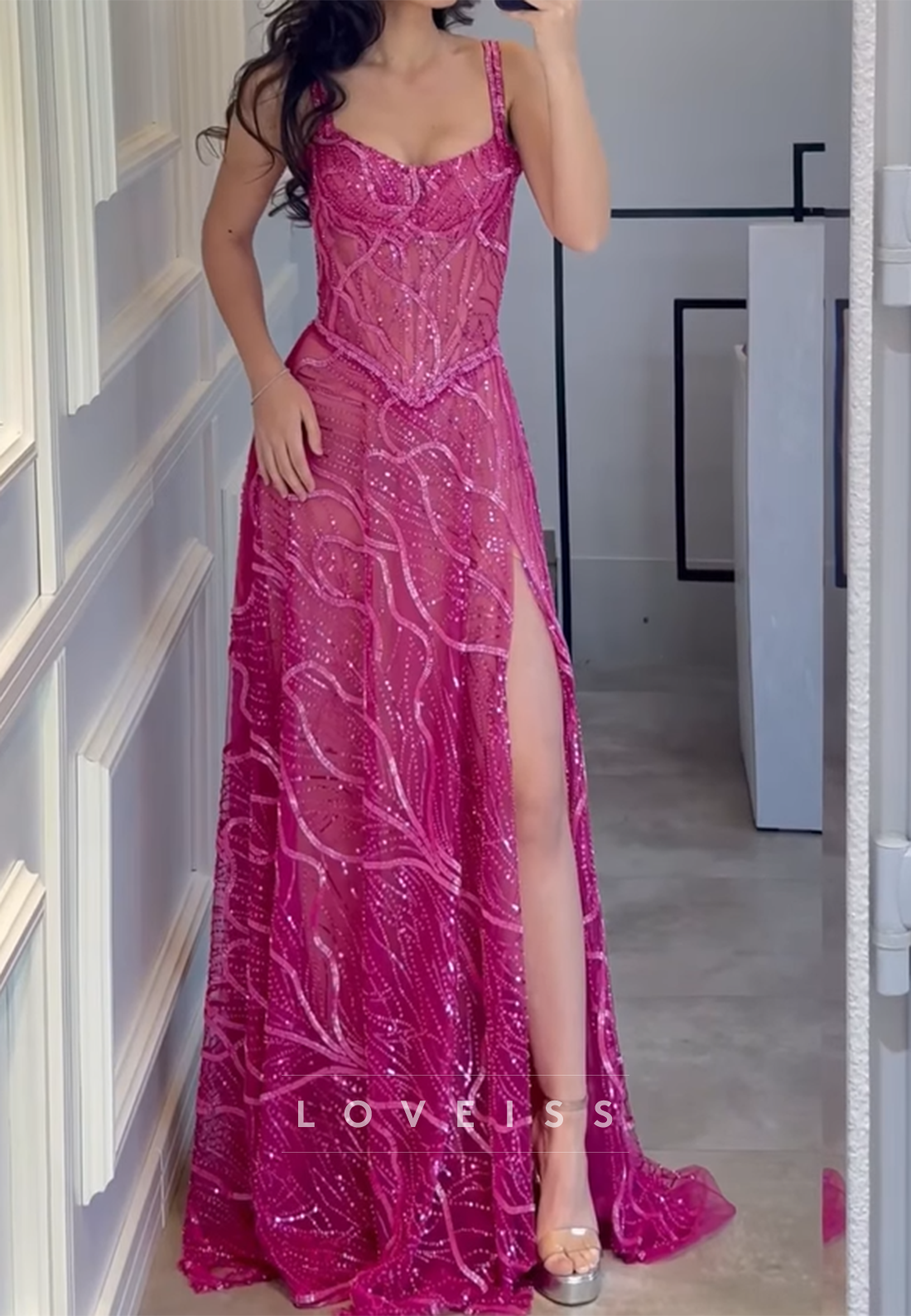 Sweetheart Straps Beaded Embroideery A-Line Prom Dress