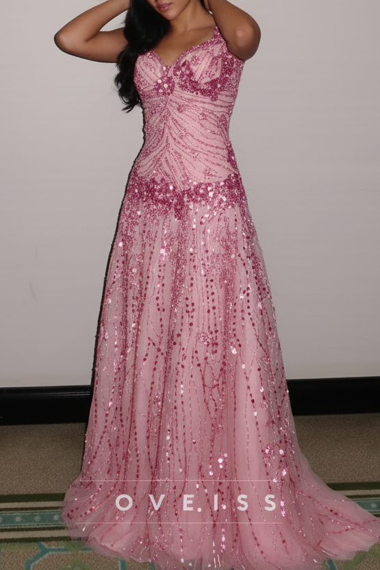Sweetheart Straps Beaded Embroidery Sparkly A-Line Prom Dress